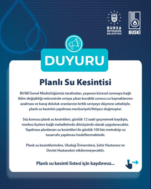 Bursa’daki planlı su kesintisine güncelleme!